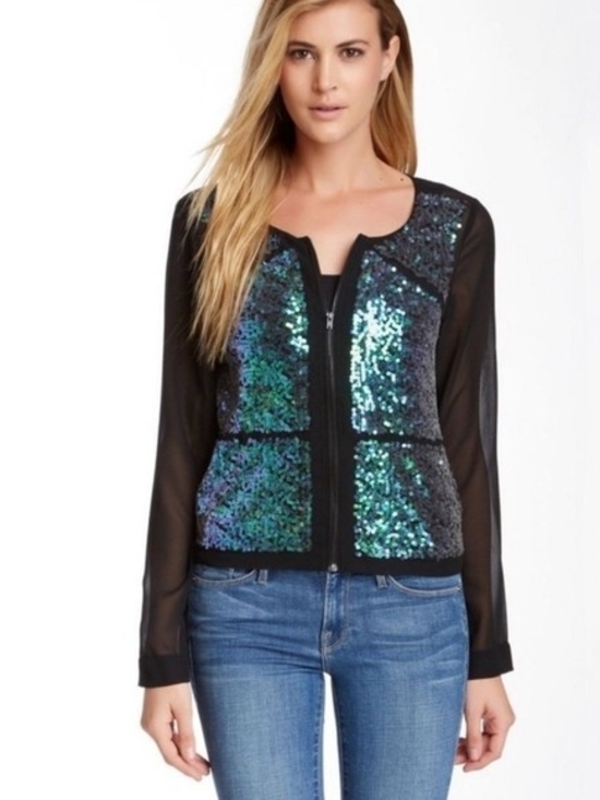 BCBGeneration Jackets & Blazers - BCBGeneration Mermaid Sequin Sheer Bomber Jacket M